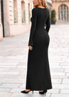 PRETTYGARDEN Women's Fall Fashion Long Sleeve Maxi Dress Ribbed Knit Boat Neck Bodycon Casual Dresses Going Out Outfits