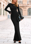 PRETTYGARDEN Women's Fall Fashion Long Sleeve Maxi Dress Ribbed Knit Boat Neck Bodycon Casual Dresses Going Out Outfits