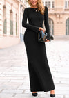 PRETTYGARDEN Women's Fall Fashion Long Sleeve Maxi Dress Ribbed Knit Boat Neck Bodycon Casual Dresses Going Out Outfits
