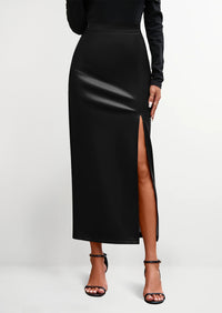 PRETTYGARDEN Womens Faux Leather Skirt Fall Bodycon High Waisted Slit Dressy Casual Winter Maxi Long Pencil Skirts