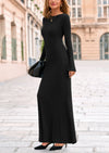 PRETTYGARDEN Women's Fall Fashion Long Sleeve Maxi Dress Ribbed Knit Boat Neck Bodycon Casual Dresses Going Out Outfits