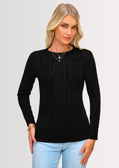 PRETTYGARDEN Long Sleeve Tops for Women Spring Fall Trendy Business Dressy Casual Shirts Crewneck Textured Blouse