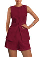 Casual Trendy Button Down Vest Tops High Waisted Shorts Business Two Piece Sets