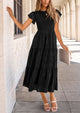 Floral  Summer Cap Sleeve Smocked Ruffle A Line Long Flowy Wedding Guest Midi Dresses