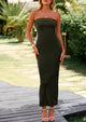 Ribbed Strapless Side Slit Long Going Out Casual Elegant Party Dresses