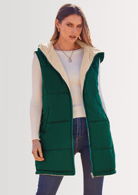 PRETTYGARDEN Womens Fall Reversible Vests Sleeveless Fleece Jacket Zip Up Hoodie Pockets Long Warm Winter Coat Outerwear