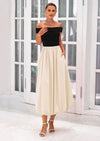 PRETTYGARDEN Womens Summer Off Shoulder Sleeveless Midi Dress Cocktail A Line Flowy Wedding Guest Dresses with Pockets