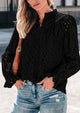 Puff Long Sleeve Button V Neck Hollow Out Lace Embroidered Casual Pullover Blouses