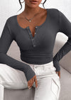BTFBM Women Long Sleeve Shirts Fall Tops V Neck Button Up Slim Fit Ribbed Knit Solid Color Casual Shirts