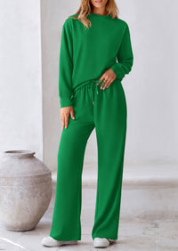 Casual Long Sleeve Pullover Tops and Wide Leg Pants Knitted Two Piece Sets