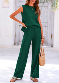 Pullover Tops And Wide Leg Pants Casual Two Piece Sets