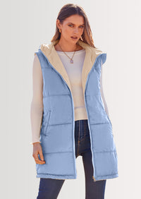 PRETTYGARDEN Womens Fall Reversible Vests Sleeveless Fleece Jacket Zip Up Hoodie Pockets Long Warm Winter Coat Outerwear