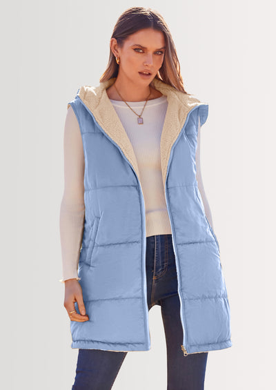 PRETTYGARDEN Womens Fall Reversible Vests Sleeveless Fleece Jacket Zip Up Hoodie Pockets Long Warm Winter Coat Outerwear