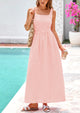 Spaghetti Strap  Plaid Square Neck A Line Smocked Casual Vacation Maxi Dresses