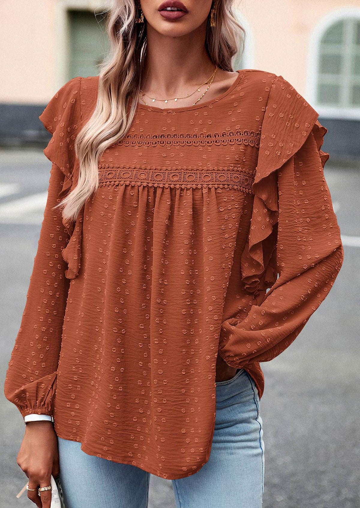 Long Sleeved Casual Round Neck Bohemian Blouses