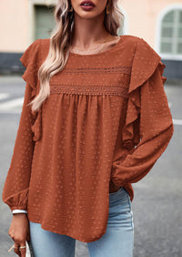 Long Sleeved Casual Round Neck Bohemian Blouses
