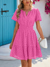 PRETTYGARDEN Women Summer Short Dress V Neck Short Sleeve A Line Hollow Out Lace Ruffle Cute Casual Beach Party Dresses
