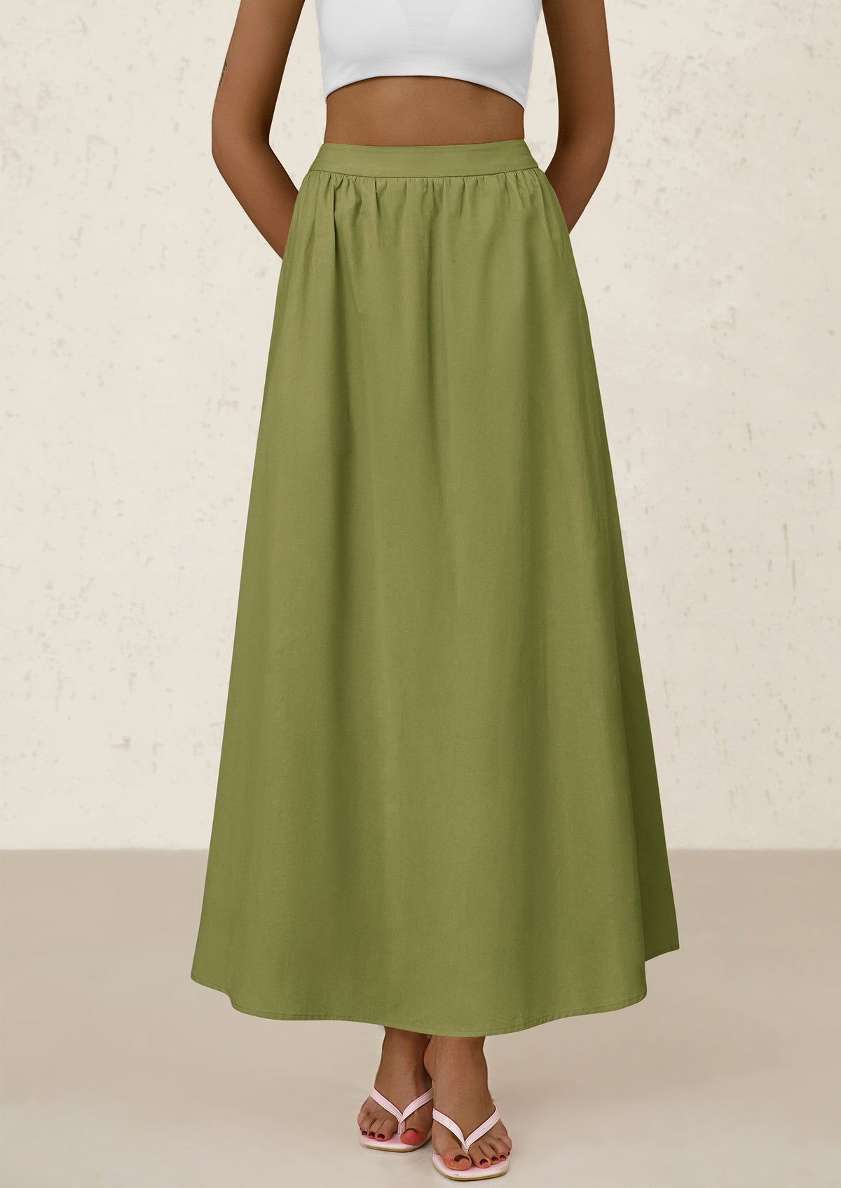 Ruffle High Waisted Casual Long Flowy Maxi Skirts with Pockets