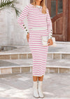 PRETTYGARDEN 2 Piece Skirts Sets For Women Fall Fashion Striped Sweater Dress Knit Lounge Travel Outfits Winter Clothing