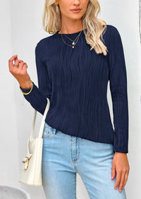 Plain Long Sleeve Crew Neck Textured Casual T-shirts