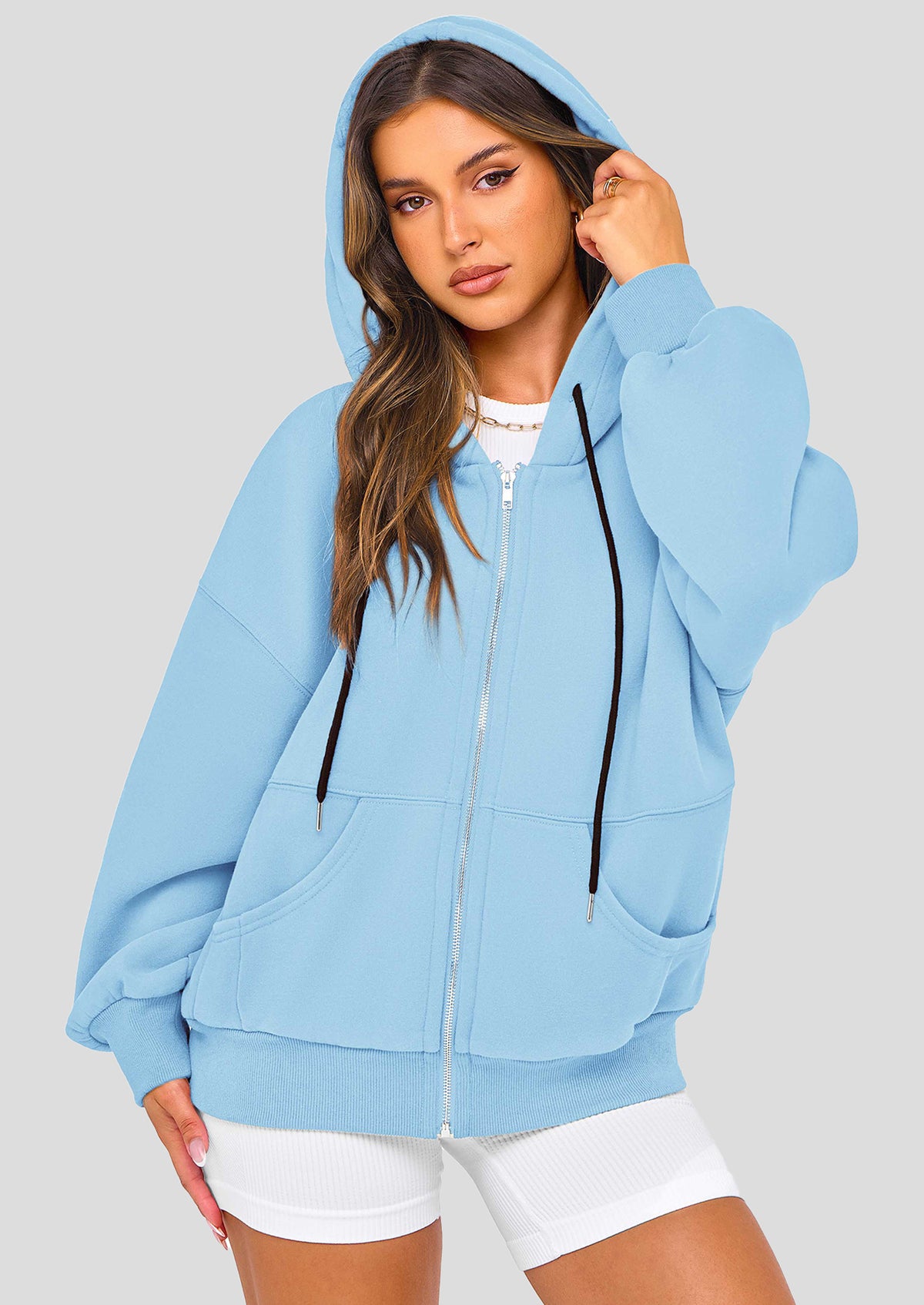 Zip Up Long Sleeve Loose Fit Y2K Casual Hoodies Cardigan