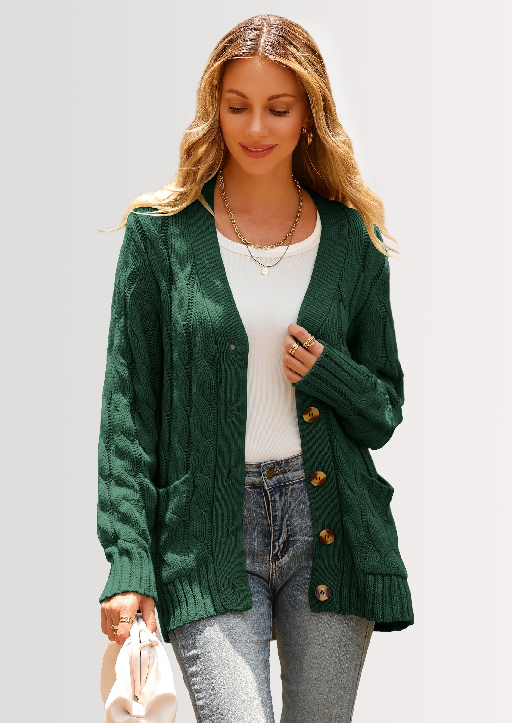 PRETTYGARDEN Women's Open Front Cardigan Sweaters Fall Fashion Button Down Cable Knit Chunky Winter Outerwear Coats