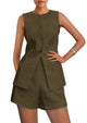 Casual Trendy Button Down Vest Tops High Waisted Shorts Business Two Piece Sets