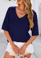 Short Sleeved Casual V-Neck Knitted Small Eye Shirt