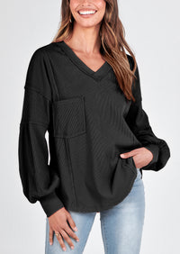 Long Sleeved Casual V-Neck Loose Knit Pullover