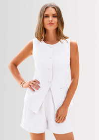 PRETTYGARDEN Two Piece Sets Button Down Suit Vest Tops High Waisted Shorts Business Casual Outfits