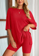 Casual Short Sleeved Round Neck Top Paired With Shorts Two-Piece Set