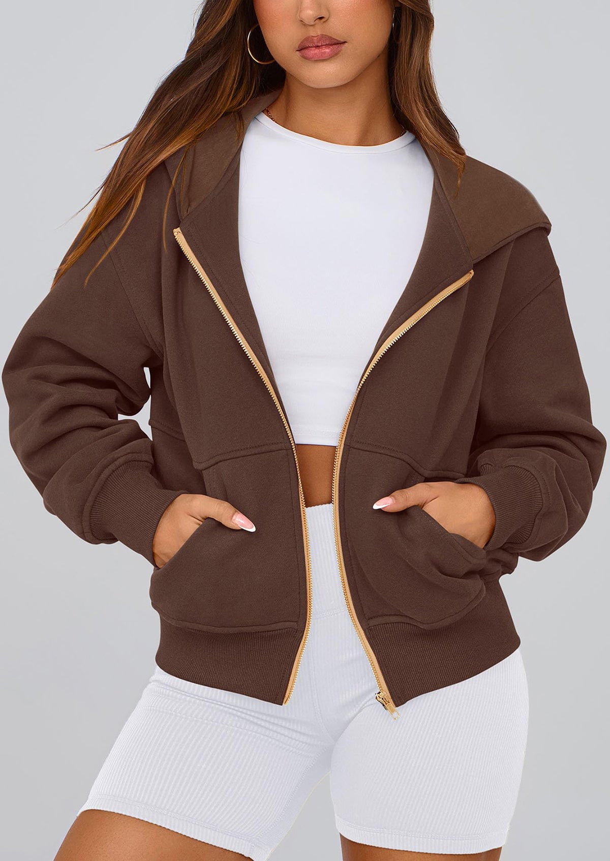 Y2K Zip Up Hoodie Long Sleeve Loose Fit Pockets Casual Sweatshirt