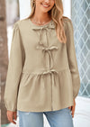 PRETTYGARDEN Women's Spring Fall Babydoll Peplum Blouse Shirt Puff Long Sleeve Bow Tie Front Trendy Cute Y2K Going Out Tops