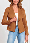 PRETTYGARDEN Women's Faux Suede Jackets Fashion Fall Clothes Long Sleeve Open Front Cropped Coat Outwear