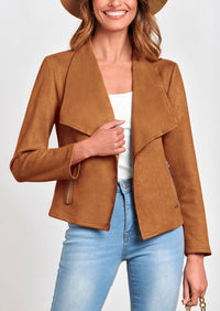 PRETTYGARDEN Women's Faux Suede Jackets Fashion Fall Clothes Long Sleeve Open Front Cropped Coat Outwear