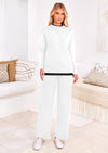 PRETTYGARDEN Two Piece Matching Sweater Lounge Sets Knit Long Sleeve Pullover Tops Wide Leg Pants