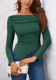 Long Sleeve Y2K Crop Top Off Shoulder Asymmetrical Fitted Knit Blouses