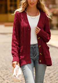 Knitted Solid Color Button Down Chunky Outwear Cardigan