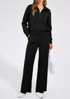 PRETTYGARDEN Women's 2 Piece Outfits Casual Lapel Half Zip Sweatshirts And Wide Leg Pants Tracksuit Sets