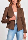 PRETTYGARDEN Women's Faux Suede Jackets Fashion Fall Clothes Long Sleeve Open Front Cropped Coat Outwear