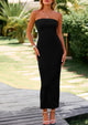 Ribbed Strapless Side Slit Long Going Out Casual Elegant Party Dresses