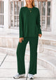Long Sleeve High Low Tops T-Shirts Wide Leg Pants Two Piece Sets