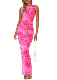 Floral Bodycon Sleeveless Mesh Maxi Long Dresses