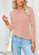 Plain Long Sleeve Crew Neck Textured Casual T-shirts