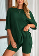Casual Short Sleeved Round Neck Top Paired With Shorts Two-Piece Set