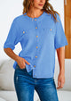 Button Down Casual Short Sleeve Crew Neck Ribbed Knit Shirts