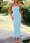 PRETTYGARDEN Women's Bodycon Maxi Tube Dress Ribbed Strapless Side Slit Long Going Out Casual Elegant Party Dresses