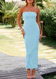 Ribbed Strapless Side Slit Long Going Out Casual Elegant Party Dresses