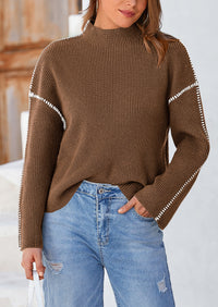 Chunky Knit  Casual Long Sleeve Mock Neck Oversized Loose Sweaters