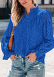 Puff Long Sleeve Button V Neck Hollow Out Lace Embroidered Casual Pullover Blouses